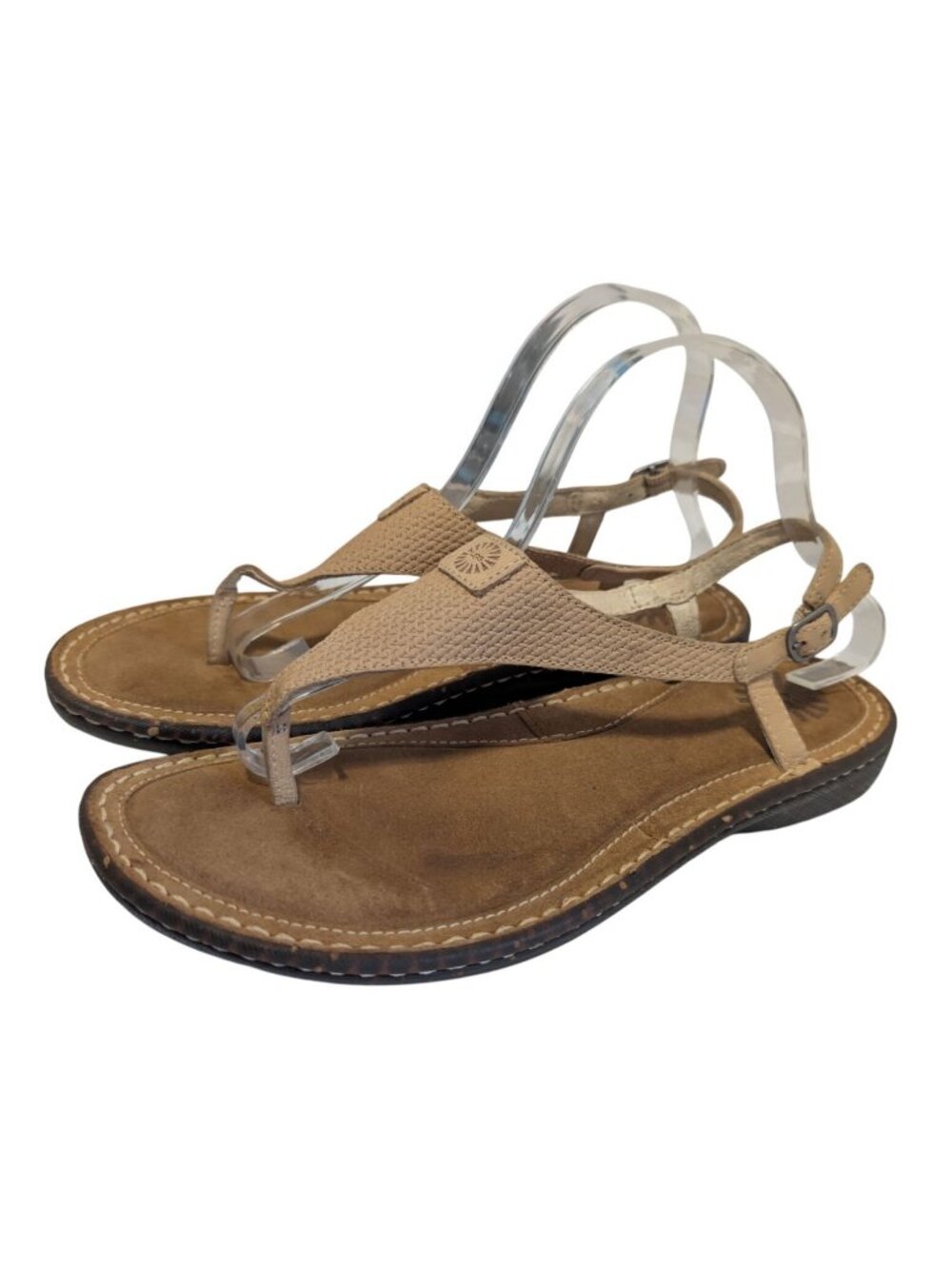 UGG Sefina Beige Pebbled Leather Slingback Thong Sandals Womens Size 10